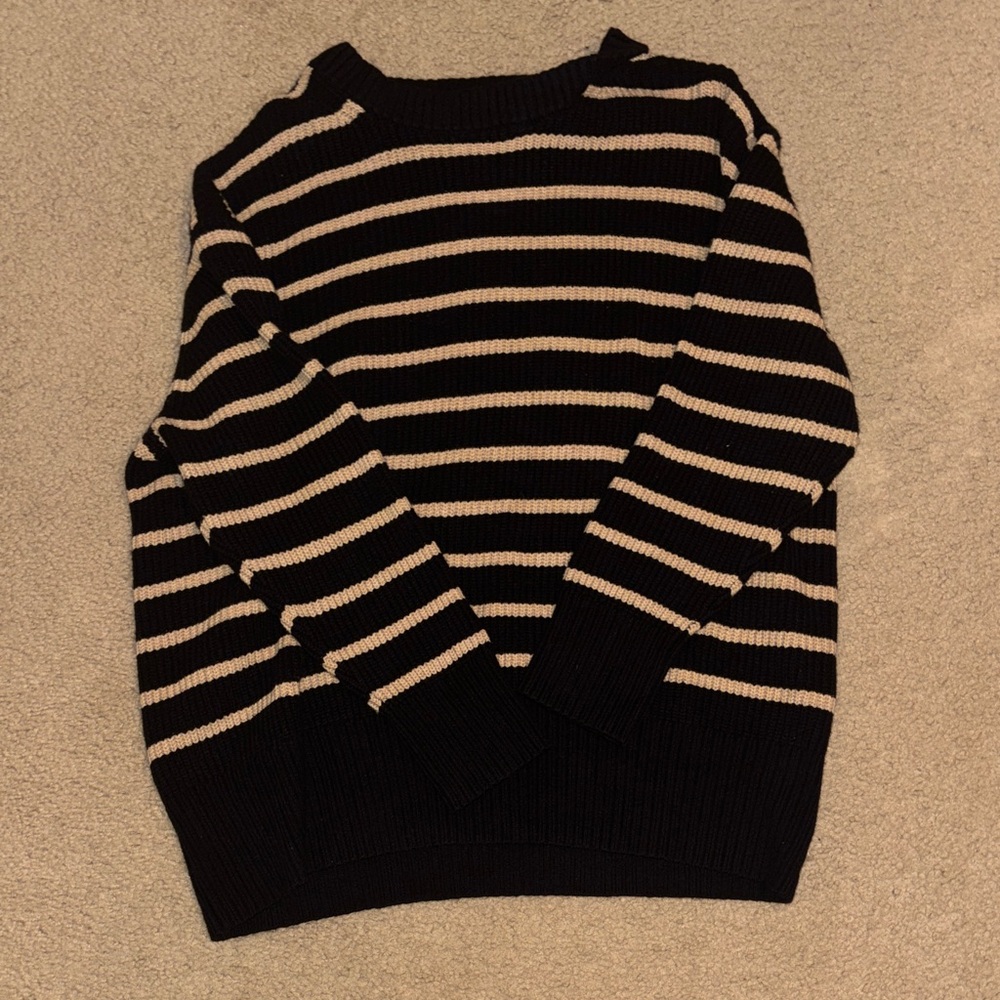 Ava & Viv Black and Cream Striped Knit Sweater